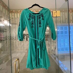 Francesca’s Miami Teal and Navy Embroidered Dress
